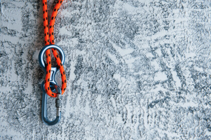 Rope access rope with carabiner